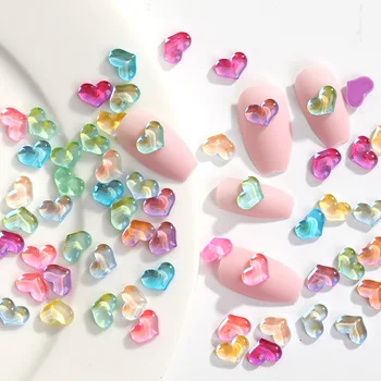 50pcs Сърце мока флуоресцентни нокти изкуство сексапил прозрачни желе кристали 3D нокти смола декорации DIY лъскави аксесоари за нокти