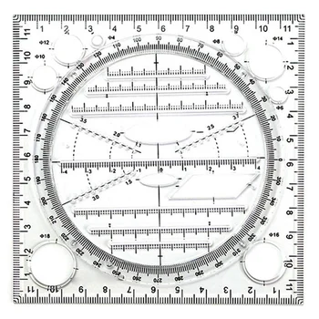 Многофункционален шаблон за рисуване на кръг, инструмент за геометрично рисуване, измервателна линийка, въртящ се ъгъл