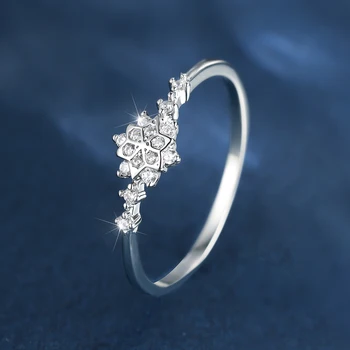 Деликатни малки пръстени за снежинки за жени Сребърен цвят метал бял циркон цвете сватбени ленти стифиране тънък пръст пръстен бижута
