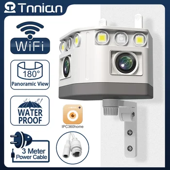 Tnnian 4K 8MP WIFI външна камера с двоен обектив 180° ултра широк изглед панорамна AI камера за сигурност за проследяване на човека