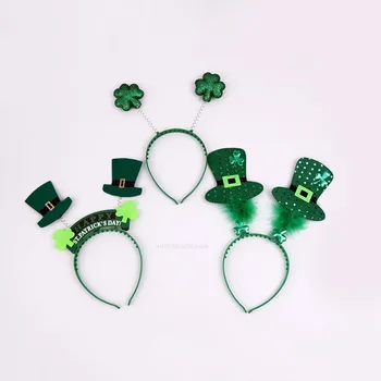 Ден на Свети Патрик Малка шапка Обръч Зелена детелина Лук Розова ключалка за глава Ирландско парти за закопчаване на главата Ирландски фестивал декор Навидад