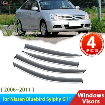 4x Дефлектори за Nissan Bluebird Sylphy G11 2006~2011 2010 Acessories Car Window Visor Rain Vebrow Guards Auto Protector Cover