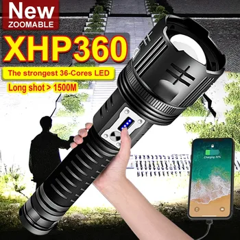 Най-мощният XHP360 Led тактически фенерче супер ярка висока мощност 18650 USB акумулаторна водоустойчива факелна светлина къмпинг лампа