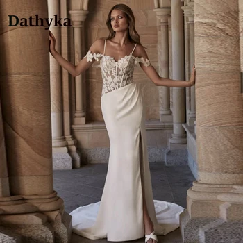 Dathyka класически цепка русалка сватбени рокли скъпа дантела апликации съд влак сватбена рокля vestidos de novia brautmode