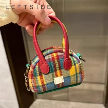 LEFTSIDE Сладък мини PU кожени пазарски чанти за жени 2024 корейски модни чанти и портмонета рамо чанта решетка черупки чанти
