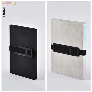 Nuuna Voyager Notebook Black/Grey, Flexcover Notebook с гладко свързан кожен капак и еластична текстилна каишка против чанта