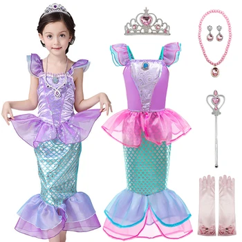 Момичета Малка русалка Облечи деца Лято Принцеса Косплей костюми Детски фантазия рожден ден Момичета облекло Хелоуин