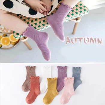 0-12 години момичета гъбички ръб чорапи пролет есен Корея стил сладък принцеса момичета глезена чорапи за малки момичета деца тръба чорапи