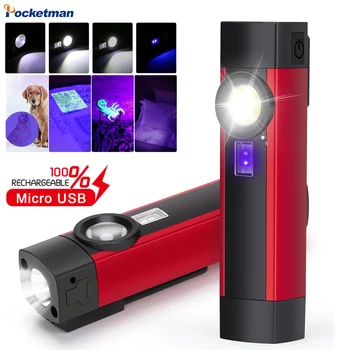 Мощно LED фенерче UV черна светлина USB акумулаторни къмпинг фенери магнитна ремонтна светлина преносима работна светлина с щипка за писалка