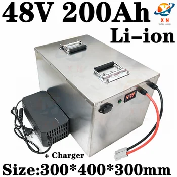 водоустойчив литиев йон 48V 200AH li ion с 120A BMS за 7000w скутер велосипед EV инвертор Съхранение на слънчева енергия + 15A зарядно устройство