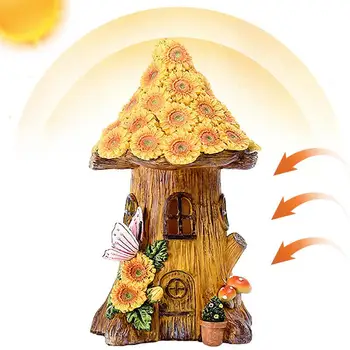 Слънчева гъба къща занаят миниатюрна къща слънчева захранва Led светлина градина фея открит пешеходна пътека двор изкуство слънчева фея градина
