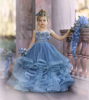 Невероятно диференцирани мъниста апликирани разрошени момиче топка рокля принцеса първо причастие абитуриентски костюми рокля цвете 2023