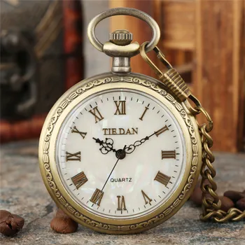 Класически часовник за дизайн с отворено лице Римски цифри Циферблат Мъже Жени Кварцов аналогов джобен часовник Колие висулка верига часовник подарък