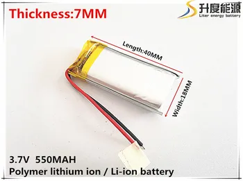 li-po 3.7V,550mAH,[701840] PLIB; полимерна литиево-йонна / литиево-йонна батерия за GPS, mp3, mp4, mp5, dvd,, модел играчка