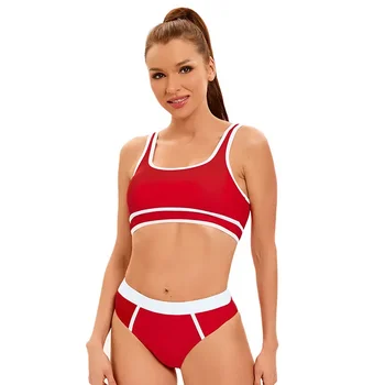 2024 шорти бански костюм за жени прашка Спортно боядисани ежедневни плажни бански бандажни бански Жилетка стил сплит комплект 2 броя