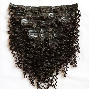 Clip In Human Hair Extensions Full Head Jerry Curly Quality 120 грама Virgin Human Hair Clips в косата за черни жени