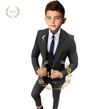 Boys' костюм от 3 части, подходящ за сватби, тържества и ежедневно носене - ръчно изработен по поръчка за модни млади господа