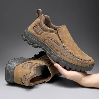 Ръчно изработени кожени ежедневни обувки Мъжки маратонки Външни мъжки обувки Дишащи апартаменти Обувки Гореща продажба платформа Slip On Men мокасини