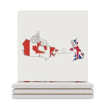 Канада - Великобритания Любов на дълги разстояния Керамични подложки (квадратни) комплект за напитки керамична стойка за чаши комплект Подложки