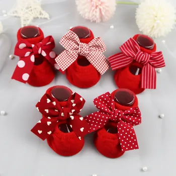 2022 Новородени вътрешни памучни чорапи Bow Infant Anti Slip Socks Baby Girl Socks Гумени подметки Baby Boy Floor Socks Пролет Есен