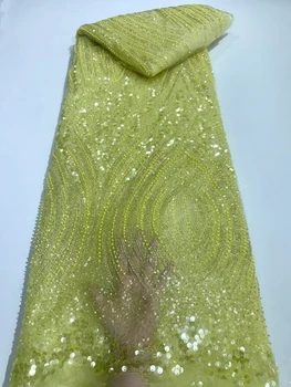 Африка Нигерия Френски дантелени пайети тъкани за сватба бели луксозни ръчно изработени кристални мъниста 2023 Висококачествена мрежа от тюл с мъниста