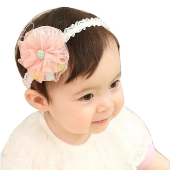 Детска лента за коса Kawaii бебе дъвка коса аксесоари за бебета момичета цвете дантела лента за коса деца еластична лента за глава 3 бр / лот
