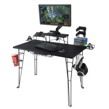 Atlantic Original Gaming Desk със стойка за монитор, зарядна станция и място за съхранение, , черно