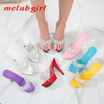 Mclubgirl Дамски сандали за жени Платформа Дамски обувки и сандали Летни желирани сандали Кристални сандали на висок ток LFD
