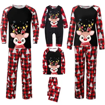 2021 Семейна коледна пижама Комплект Мода Принт на елен Баща Майка Деца Коледа Семейство Съвпадение на дрехи Екипировки Семейно спално облекло
