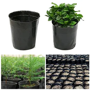100Pcs саксии за разсад Черен контейнер за отглеждане на растения с голяма глава Голям капацитет Стифиращи се трайни флорални зеленчукови плантатори за градина