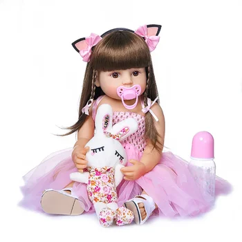 55cm преродени кукли малко дете розово много мек силиконов бебе красива кукла истинско докосване играчка кукли за момичета подаръци прероден кукла комплект