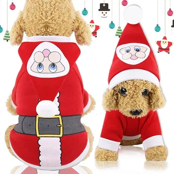 Коледа червено куче дрехи качулка Дядо Коледа костюм малък среден куче Чихуахуа Йоркшир зимата топло палто смешно облекло за домашни любимци