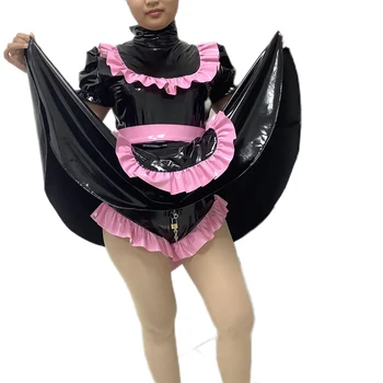МАМИНО ДЕТЕНЦЕ Заключваща се рокля PVC Сладурана Лолита Прислужница костюми японски аниме косплей Кръст дресинг заключваща се униформа престилка по поръчка 7XL