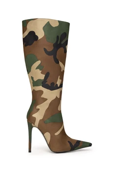 Army Green коляното високи ботуши Camflague кърпа бедрото ботуши заострени пръсти stiletto висок ток Feminina хлабав тънък ток bottes 44