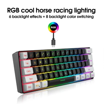61Keys Гейминг клавиатура мишка комбо комплект ергономичен RGB подсветка тел клавиатура мишка комплект за лаптоп PC геймър компютър