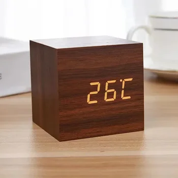 Wood Cube гласов контрол Led будилник декоративен часовник орнаменти изкуство занаяти консумативи за дома спалня общежитие