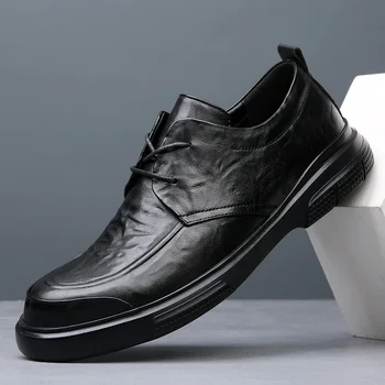 Мъжки ежедневни кожени обувки Дебели еднолични дишащи бордови обувки Ретро бизнес рокля обувки удобни универсален британски стил