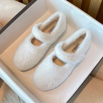 2023 Зимни топли дамски плюшени плоски обувки корейски стил мери джейн Дамски ежедневни обувки за лодки Работни обувки на открито Безплатна доставка