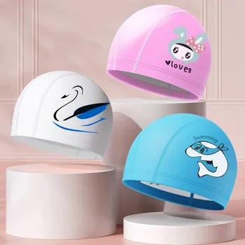 Сладка детска плувна шапка водоустойчива висока еластична защита на ушите плувна шапка за момчета момичета карикатура плувни аксесоари