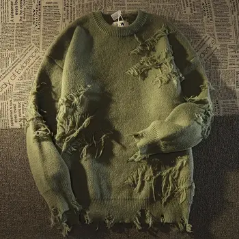 2023 Есенно и улично облекло Мъже Нова ретро дупка ресни пуловер хлабав универсален пуловер за мъже и жени дълъг ръкав пуловер