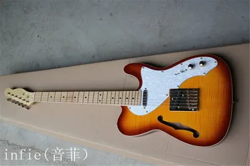 2023 нови модели полукухи електрически китари TELE единична F-дупка златна метална китара