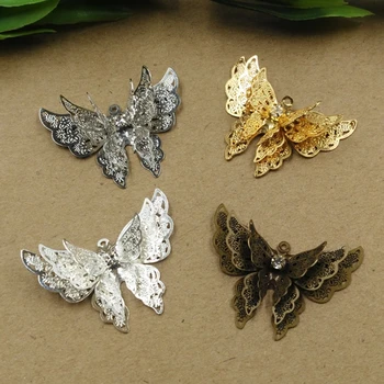  20pcs / партида 25x35mm пеперуда филигранна обвивка за DIY бижута материали --- злато / сребро / бяло к / пистолет черно / розово злато