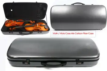 Калъф за цигулка/виола Смесени въглеродни влакна Регулируем размер Двоен калъф за цигулка Черен Части за цигулка САЩ
