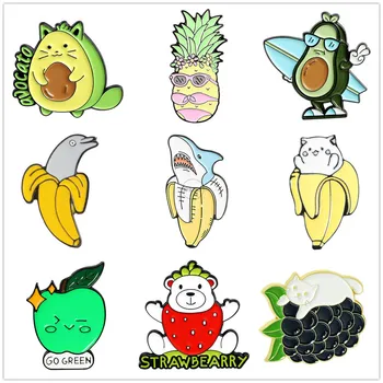 Животни Плодове Емайл щифтове Сладък банан значки за дрехи бижута яка брошки подаръци аксесоари за деца приятели чанти