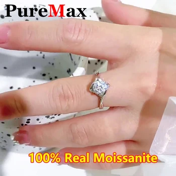 PureMax 0.5ct/1ct D цвят Moissanite пръстен за жени 100% 925 Сребърен женски сватбен годежен пръстен с GRA момичета бижута подарък
