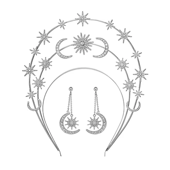 Crown шлем с обеци Star Moon Goddess Crown лента за глава Диадеми за жени Boho сватба лента за коса