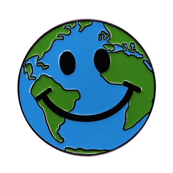Happy Face World Brooch Earth Day happy Faces Badge