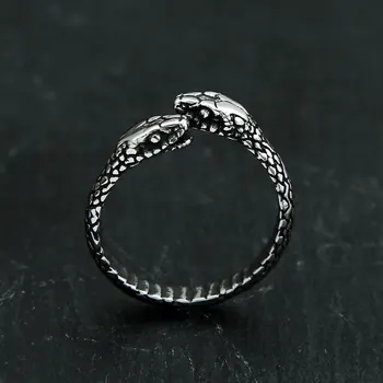 Пънк хип-хоп двуглав змийски пръстен за мъже жени парти мода регулируема неръждаема стомана змия животински пръстен бижута на едро