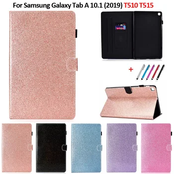 Блестящ блясък флип портфейл стойка таблет капак за кок Samsung Galaxy Tab A 10.1 2019 случай Funda SM-T510 SM-T515