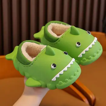 Kawaii Чехли от акула Детски дом Детски кожени обувки Водоустойчиви плюшени бебешки чехли Вътрешни анимационни джапанки Sharky 2023 Най-нови